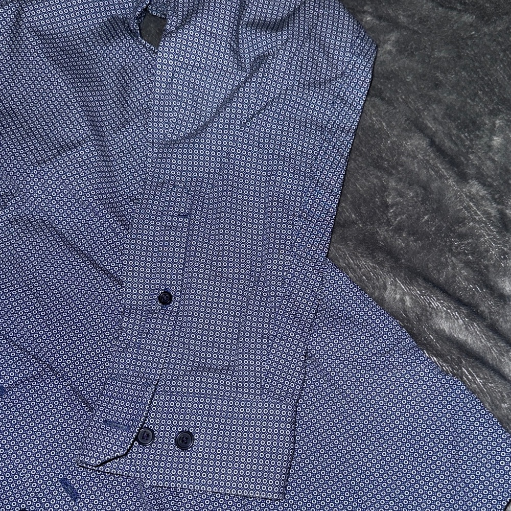 Express Men's Navy Patterned Button Down Shirt - image 4